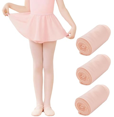 MOSIERRY 3 Pack Ballet Tights Girls 80 Denier Footed Pink Kids Ballet Dance Tights 8-12 Years