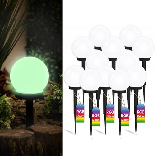 Lumiled Set 12x Solarlampe für außen Garten Kugelleuchte mit Erdspieß RGB Mehrfarbig ∅10 cm Dämmerungssensor Außenleuchte Wegeleuchte Stehleuchte Außenleuchte Wegeleuchte Stehleuchte IP44