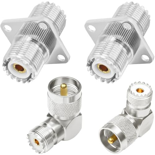 DAOKAI SO239 to SO239 Chassis Mount Adapter,UHF Female to UHF Female Coupler Flange Panel Mount Connector+UHF Male to Female 90 Degree RF Adapter,for PL259 UHF Antenna,B &Amateur Radio-2set