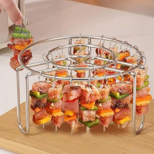 16,5 cm Air Fryer Kebab Rack mit 12 Stück Spießen, Air Fryer Standgrill für gleichmäßigeres Erhitzen, für Fleischspieße, Hähnchenschenkel, Flügel, Oberschenkel, für Grill, Smoker, Ofen
