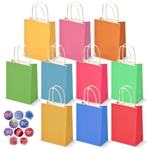 HURUC Colourful Paper Party Bags with Handles 30 Pack 120 GSM | Rainbow paper bags for kids parties, birthdays, baby showers, easter, classrooms and party favours.