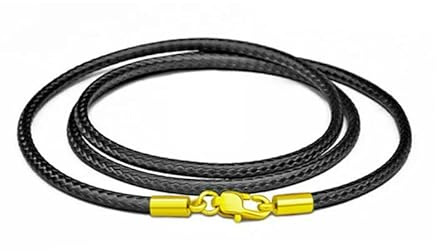 Collana con catena in corda cerata e cordino in pelle per donna e uomo, con ciondolo e chiusura a moschettone in acciaio inossidabile, collare a serpente, 40-70 cm, oro 3,0 mm, 45 cm