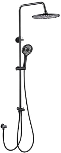 KeeGone No-Faucet Height-Adjustable Shower Set 26cm Round Rain Shower Head and 3-Spray Handheld Shower Stainless Steel Shower System Quick Installation