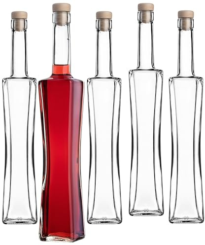 KADAX Bottiglie per liquori da 500 ml, 10 pezzi, vetro trasparente, tappo in sughero, rettangolari, per liquori, vini e succhi, confezione regalo