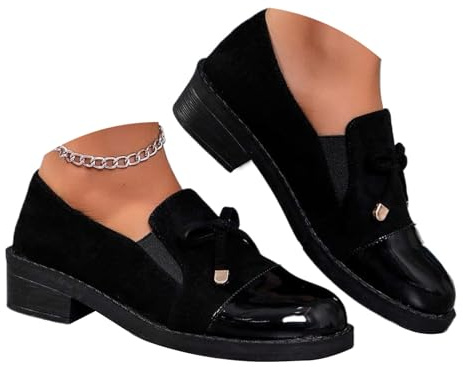 Mocassins à plateforme chunky élastiques décontractés avec nœud pour femmes, mocassins penny confortables à enfiler coupe large, mocassins orthopédiques, chaussures habillées décontractées, Noir , 0