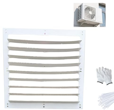 Deflector Aire Acondicionado Exterior Blanca, Deflector Aire Acondicionado Rejilla Rectangular, Cubierta Aire Acondicionado Exterior Anti-soplado Directo de Acero Galvanizado(43x43cm/17x17in)