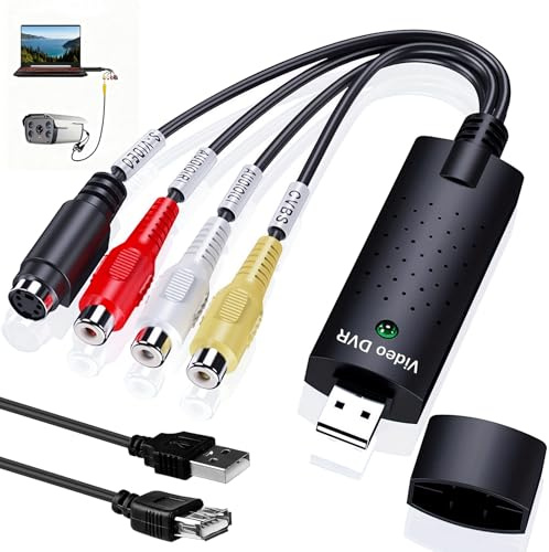 Lyai VHS to Digital Converter USB 2.0, RCA to USB Video Converter, Plug & Play Audio Video Converter for Editing VCR Mini DV Hi8 DVD VHS to Digital, for PC TV, MAC, Windows, Vista
