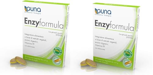 GUNA Enzyformula 40 Compresse - Integratore Alimentare a Base di Estratti Vegetali, Enzimi Digestivi e Vitamina PP (2 Confezioni da 20)