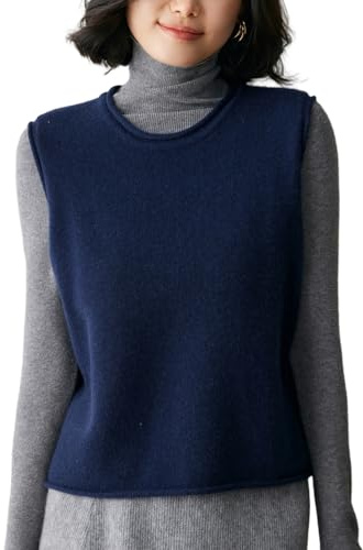 WEWE Damen Kaschmir‑Wolle Pullunder Rundhals,Dunkelblau,40