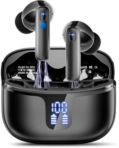 Ecouteurs Bluetooth sans Fil,Écouteurs sans Fil Intra-Auriculaires HiFi Stéréo avec Réduction de Bruit ENC,40H d'Autonomie,IP7 Étanche,Écran LED,Appairage en un Pas, Pour Sport/Téléphone/Travail