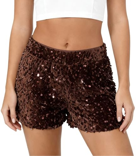 Metallic Glänzend Kurze Hose Damen Glitzer Shorts Sexy Pants Elastische Taille Hotpants Disco Outfit Fasching Party Reflektierende Micro Shorts Karneval Kostüm Faschingskostüme Themenparty