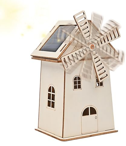 Solar Windrad Bausatz – Solarbetriebenes Haus Modellbau | Wissenschaftsprojekt Lernspielzeug | Holz Mini Windmühle Mit Solarenergie Experimentier Set Für Schule Technik Unterricht Dekoration DIY