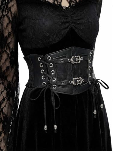 Wriidy Lace-up Cinch Corset Belt For Women | Black Gothic Corset,Renaissance, Medieval Vintage,Underbust , Elastic,Tied, Pirate,Adjustable,Costume For Ren Faire, Causal
