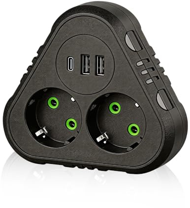 Ladron Enchufe, SGZIOO 5 en 1 Regleta compacta sin Cables, Adaptador de 2 vías con 2 Puertos USB y 1 Puerto Tipo C, Multienchufe para Tomas de Pared, Enchufe de 2 vías para Oficina, hogar y Viajes