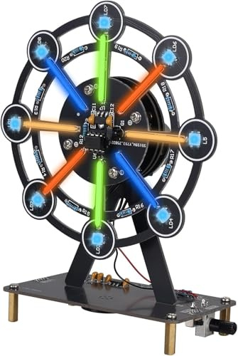 Lumenrix Rotating Ferris Wheel DIY Soldering Kit, LED Electronics Project | 360° Rotating Model • 10 LED Light Modes • Music Function • Filament LED Effects • SMD Soldering Project