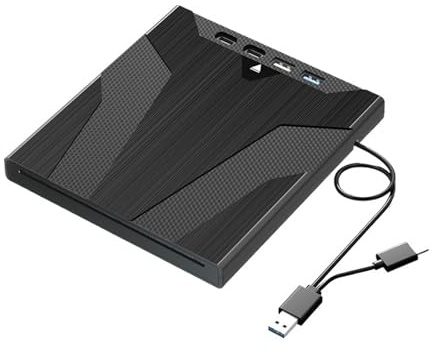 TUdcgjSXF 7-in-1 External Optical Drive CD DVD -/+RW Player with USB 3.0 Type-C TF SD Card Slots Burner Reader for Laptop PC Windows