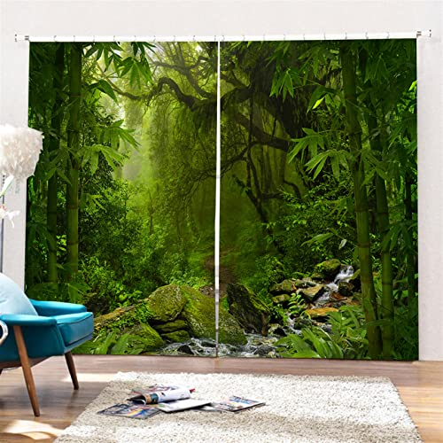 SK Studio 2er Set Verdunklungsvorhang Blickdicht Vorhang Wasserdicht mit Waldlandschaft Baumpfad Blauer Ozean Muster für Schlafzimmer Wohnzimmer Stil 17, 150x166cm