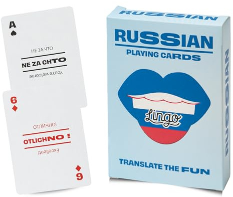 Lingo Playing Cards | Language Learning Game Set | Fun Visual Flashcard Deck to Increase Vocabulary and Pronunciation Skills - 54 Useful Phrases (Russian)