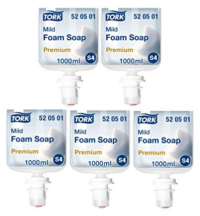 Tork 520501 milde Schaumseife Premium für Tork S4 Seifenspendersysteme/Weiße, sanfte Handseife für weiche und hygienisch gepflegte Hände / 1 x 1000ml (5000 ml)