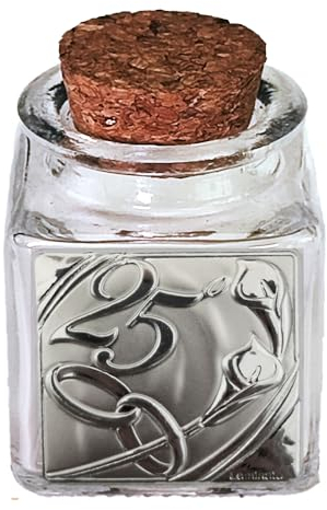 DLM-31119 (Kit 72 Pezzi) Barattolo in Vetro Quadrato Coppia FEDI 25 Anniversario Nozze d'Argento Venticinquesimo Matrimonio Portaconfetti Segnaposto bomboniera