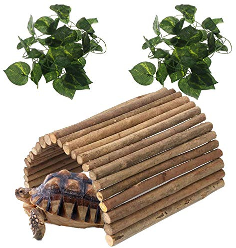Hamiledyi Extra Large Wooden Reptile Hideout Bearded Dragon Bendy Bridge Climbing Ladder Hiding Hut Reptiles Hide Cave Habitat Decor for Lizards Gecko Spiders Snakes Tortoise(XL:20 x 11.8)