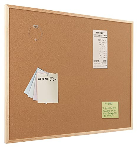 AMUSIGHT Kork anslagstavla med träram, dubbelsidig anslagstavla för hemskola kontor, 60 x 90 cm