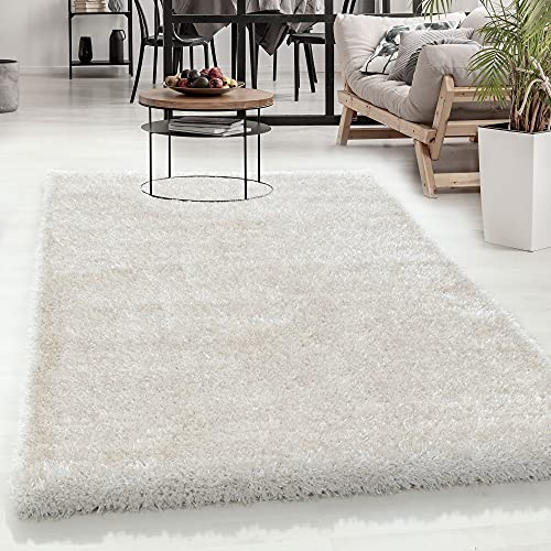 Carpetsale24 Teppich Wohnzimmer Shaggy Einfarbig Design 120 x 170 cm Natur - Hochflor Schlafzimmer Luxuriöse Kuschelig und Super Weich Flauschiger Langflor 50 mm Florhöhe Rechteckig