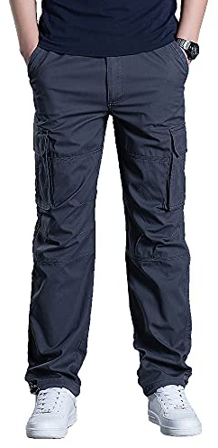 Olmecs Hommes Pantalons Elastique Coton Taille Plus Cargo Droite avec Poches Printemps/Automne Gris M