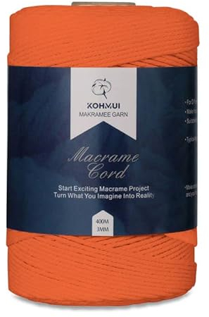 KOHMUI Baumwollgarn Makramee Garn 3mm x 400m, Natur Baumwollkordel Makramee Kordel für Blumenampel Makramee Wandbehang, Garn für DIY Handwerk, Hängepflanze, Weben Dekoration, Pflanze Aufhänger Deko