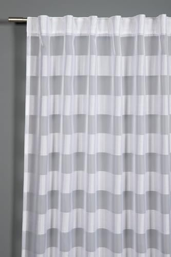 Sehlbach Cortinas confeccionadas Trabillas Ocultas, Rayas, Blanco, 140 x 245 cm Cortinas, Traslúcidas, Trabillas Ocultas, Certificado Oeko-Tex, Cinta para acortar incluida