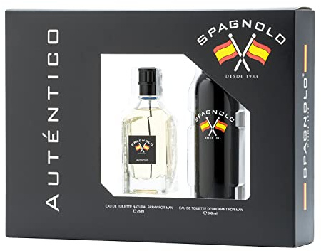 SPAGNOLO - Auténtico Colonia 75 ml + Desodorante en Spray 200 ml, Estuche de Regalo Hombre, Eau de Toilette Natural y Masculina, Aroma Cítrico Especiado, Fragancia Fresca, Clásica y de Larga Duración