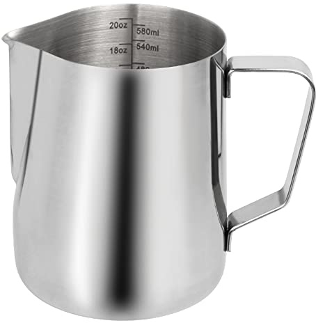 Pichet à mousse de lait de 590 ml, pichet à vapeur pour expresso cappuccino, carafe à café en acier inoxydable pour latte art barista, échelle de mesure 600 ml