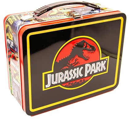 AQUARIUS Jurassic Park Fun Box - Caja de almacenamiento de lata resistente con mango de plástico y cubierta frontal en relieve - Producto oficial de Jurassic Park y regalo coleccionable (48289)