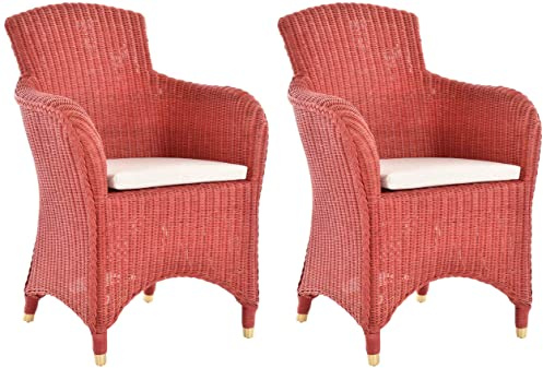 Krines Home 2er Set Esszimmersessel Rattan Esszimmerstuhl mit Armlehne Rattansessel Korbstuhl Esszimmer Sessel (Rot)