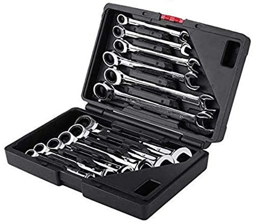 BOSUGE Juego de Llaves de trinquete, Juego de Llaves Combinación de trinquete Combo métrico Llave de trinquete Flexible Profesional 12PCS, Juego de Llaves combinadas