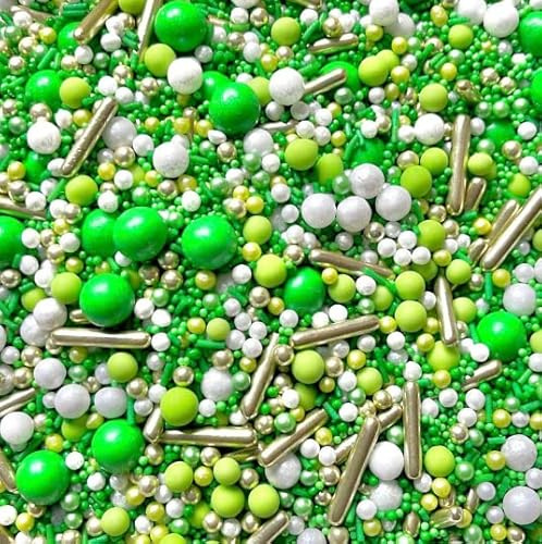 Green sprinkles gold bright neon lime Metallic Sprinkle mix Eid st Patrick’s day Easter decoration party cupcake cookies cake toppers pearls cupcake topper Father’s Day dad edible HULK
