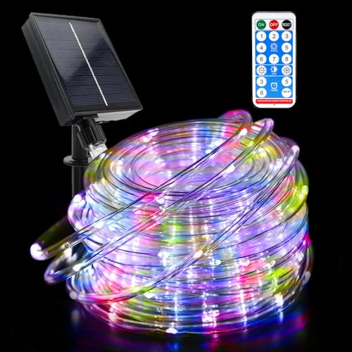 GHONLZIN Solar LED Lichterkette Garten, Wasserdichte Solar lichtschlauch 20 Meter 8 Modi 200 LEDs Lichtschlauch Lichterkettev mit Fernbedienung für Hochzeit, Party und Weihnachten Dekorationen