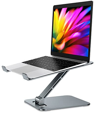 Babacom Laptop Stand Lap Desk, Ergonomic Foldable Computer Stand with Adjustable Height, Ventilated Aluminium Alloy Laptop Riser Compatible with MacBook Air, Pro, All 10-16 Laptops (Grey)