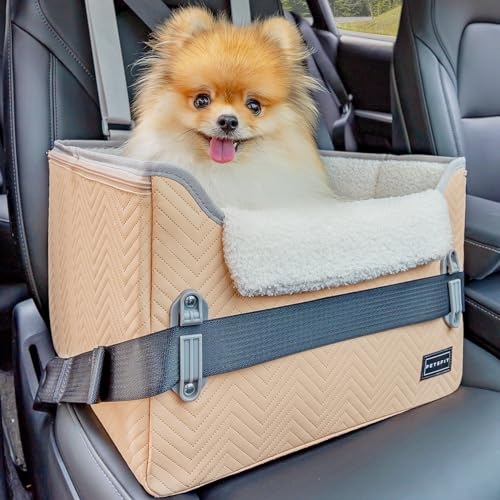 Petsfit Hunde Autositz für kleine Hunde, Stabiler & Sicherer Hundeautositz Hundesitz Auto Rückbank mit Sicherheitsgurt-Halteclip, Hundekorb Hundebett Auto mit waschbaren Plüschkissen