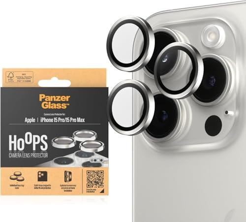 PanzerGlass™ Hoops protezione dell'obiettivo della fotocamera per Apple iPhone 15 Pro | Pro Max - protezione con stile, vetro antiurto, bianco