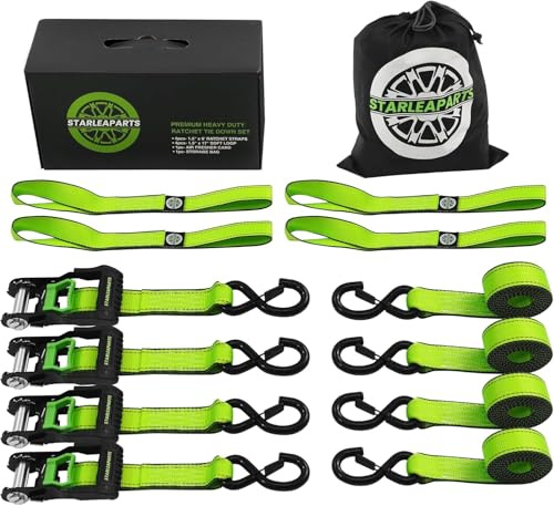 Cinghie a cricchetto retrattili (4 pezzi) – resistenza alla rottura garantita 2,381,4 kg – cinghie di fissaggio con ganci a S rivestiti – cinghie a cricchetto resistenti per moto, camion, merci