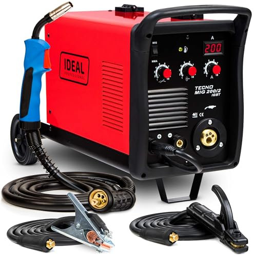 Ideal Tecno MIG 200/2 MMA - Saldatrice a Filo Continuo con Gas 200A - MIG/MAG, MMA, FLUX - Induttanza, Saldobrasatura - 2T/4T, Telaio Mobile, Alimentazione del Filo a 2 Rulli