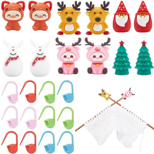 SUNNYCLUE 92 Stück Stricknadelstopper Nadelschutz Süßer Tier Schneemann Weihnachtsmann Weihnachtsbaum Strickmarker Maschenstopper Großpackung Zum Stricken Häkeln Nähzubehör
