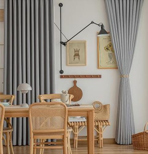 Homxi Vorhänge Blickdicht Und Wärmeisolierend 2er Set,2 x 96W x 214H cm,Vorhang Blickdicht Hellgrau Einfarbig mit Jacquard Blatt Vorhänge Wohnzimmer mit Ösen