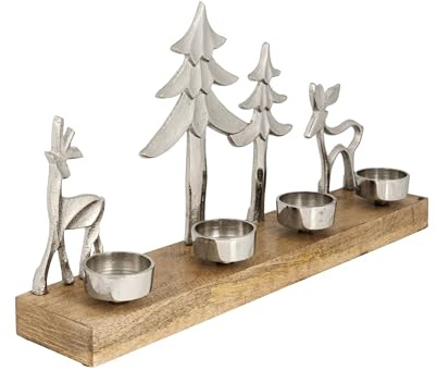 EGLO LIVING Teelichthalter mit Deko Rentieren Baliguian | Weihnachtsdeko Fensterbank Wohnzimmer, Tischdeko Weihnachten Hirsch Weihnachtsbaum, Holz und Metall in Silber, 38 x 20 cm