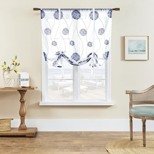 SIMPVALE 1 Pezzo Tende a Pacchetto Ricamate Tende Velate con Tasca per Asta Tenda in Voile Traslucida per Soggiorno, Camera da Letto, Balcone, Cucina, Bagno, Colore Blu Scuro, 80 x 140 cm