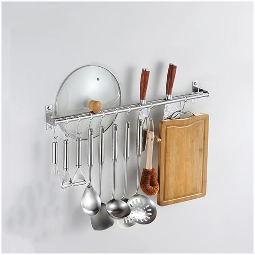 NISMIA Hakenleiste mit bewegliche Haken, hakenleiste küche Edelstahl, Utensil küchenreling Selbstklebender ohne Bohren, für küchenutensilien,A,60cm