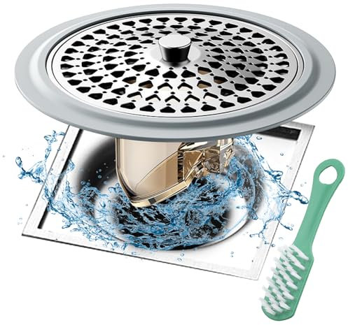 HENGBIRD Rejilla desague Ducha con Cepillo para Zapatos, colector de Pelo de Ducha de Acero Inoxidable, colador de Pelo a Prueba de olores para bañera, colador de Pelo de Ducha cepillos domésticos