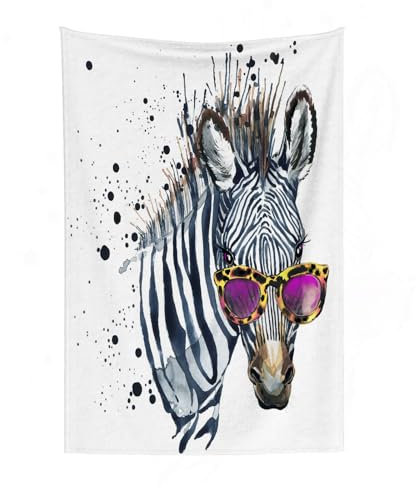 EYLOZS Fleece Blanket - Versatile Soft Warm Blanket Fluffy Throws for Sofa Blanket,Cozy Solid Bed Flannel Blanket,Watercolor painting of zebra wearing purple trendy sunglasses,59x79in