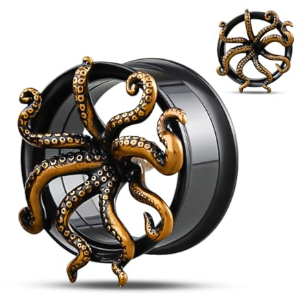 COOEAR Schraube zurück tainless Stahl Ohr Tunnel und Stecker Messgeräte für Ohrringe, Octopus Logo Piercing Expander Stretcher.
